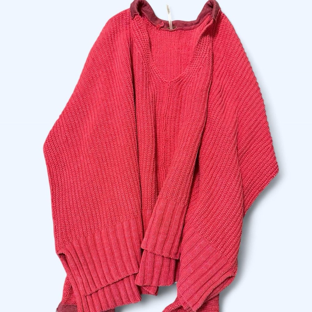 Free People V-Neck Sweater in Vibrant Pink